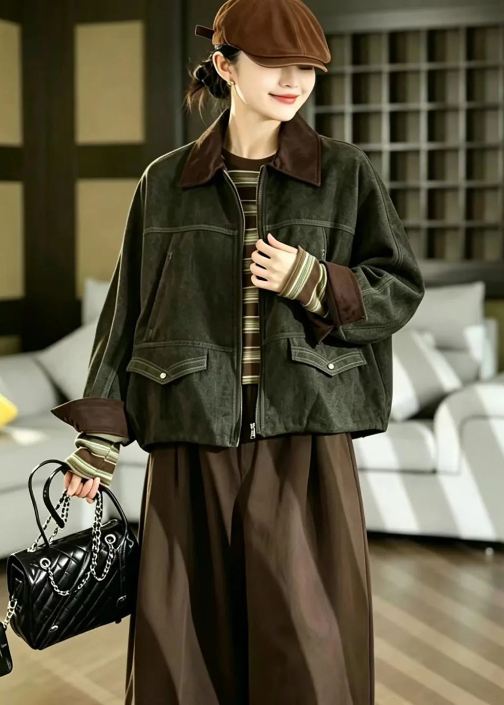 Veste Femme Vintage À Col Rabattu Style Décontracté 2