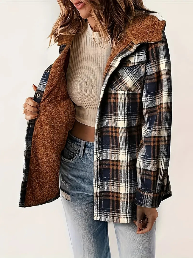 Veste Femme à Carreaux Moderne avec Fermeture Éclair 7