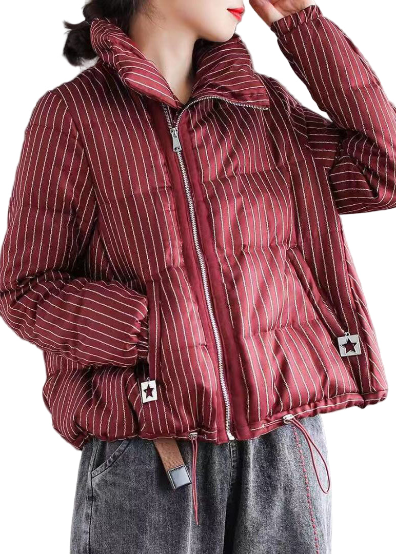 Veste Hiver Chic à Col Montant Rayé 0