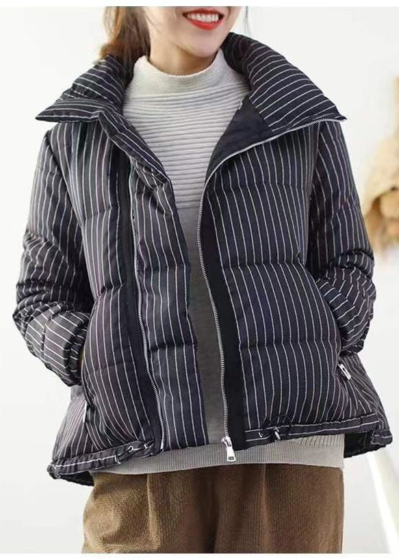 Veste Hiver Chic à Col Montant Rayé 1