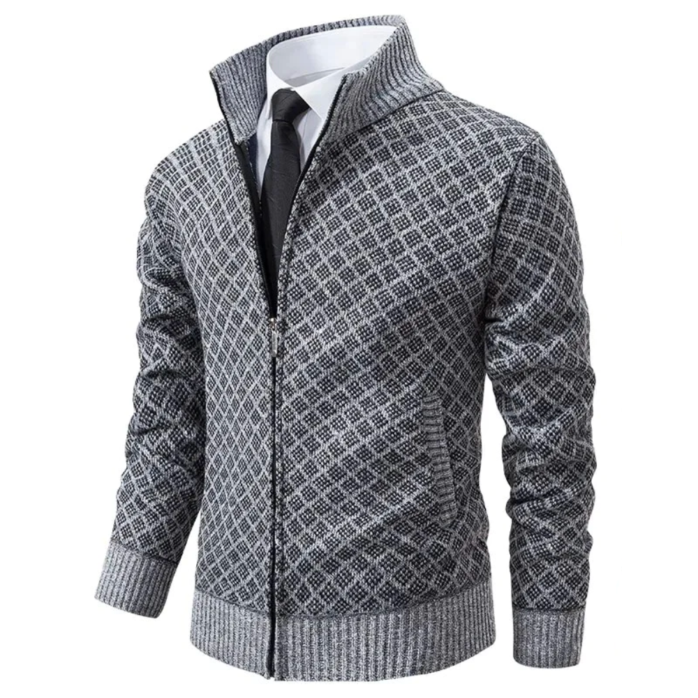 Veste Homme Fermeture Éclair Motif Géométrique Tissu Mélangé 1