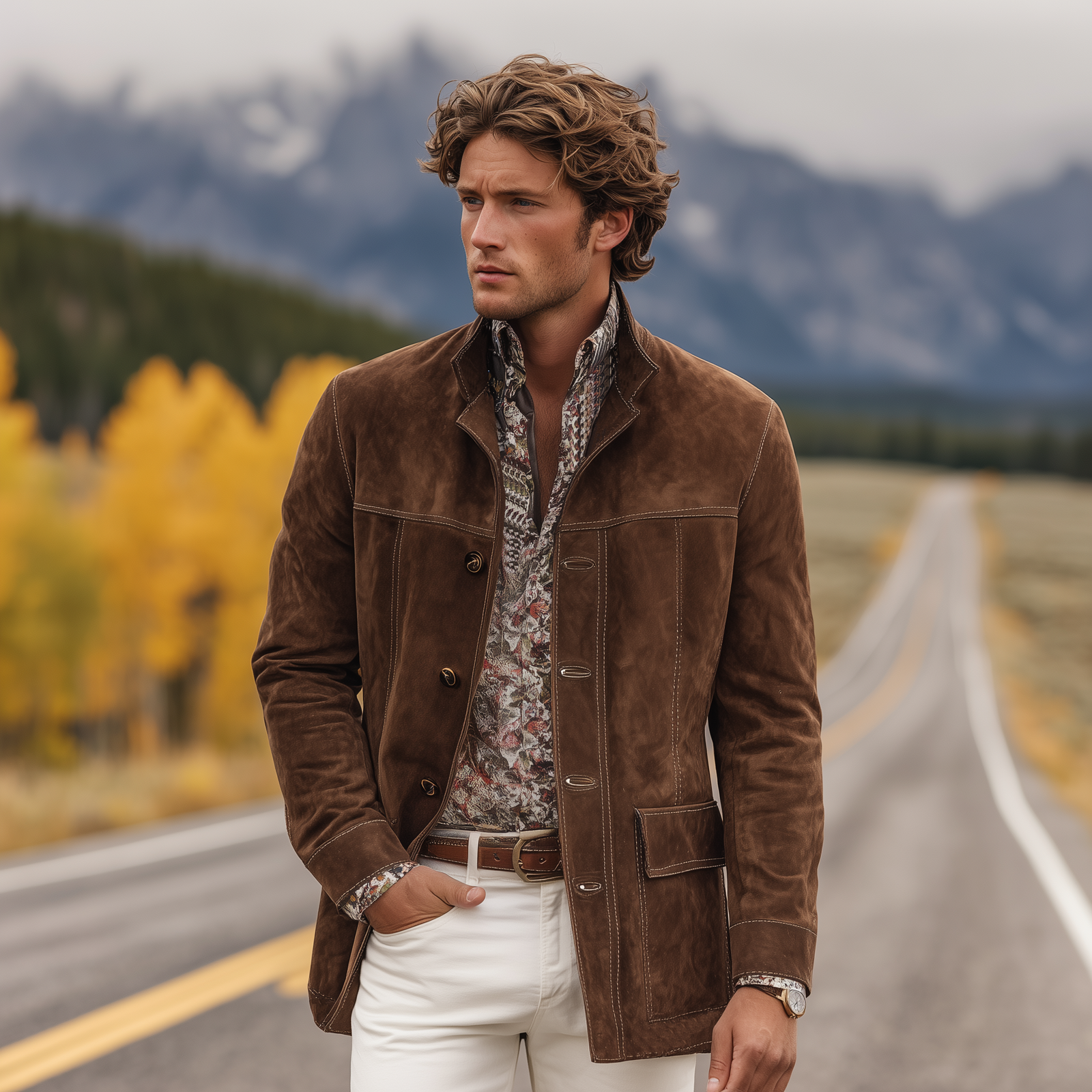 Veste Homme Style Western avec Revers et Panneaux Mockey 2