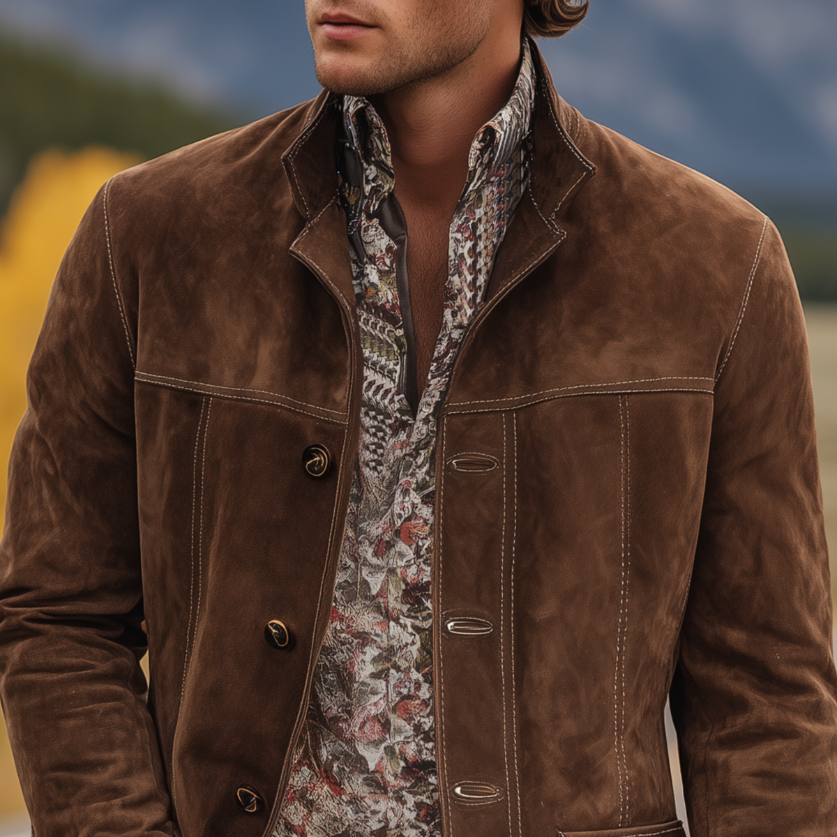 Veste Homme Style Western avec Revers et Panneaux Mockey 3