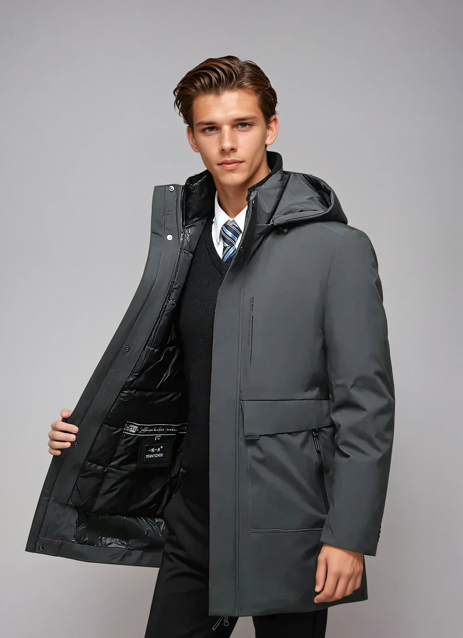 Veste Parka Homme Moderne avec Capuche et Poches Zippées 3