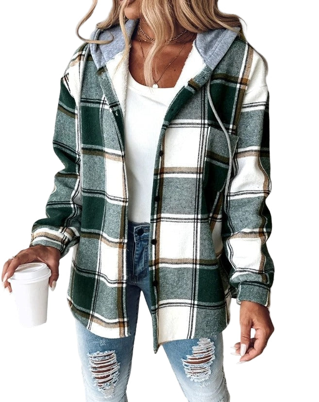Veste à Capuche Femme à Carreaux Décontractée 0
