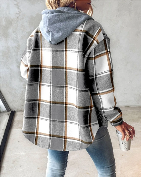 Veste à Capuche Femme à Carreaux Décontractée 3