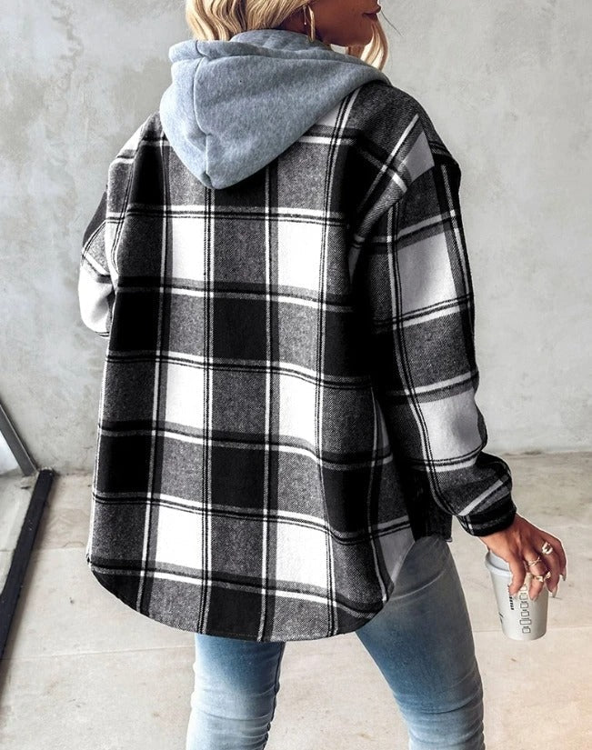 Veste à Capuche Femme à Carreaux Décontractée 5