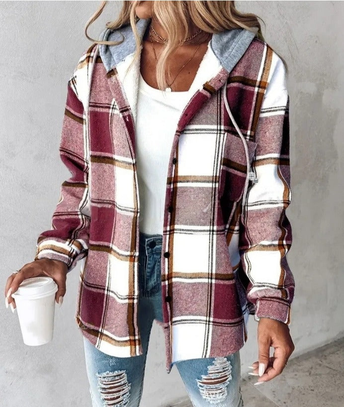 Veste à Capuche Femme à Carreaux Décontractée 7