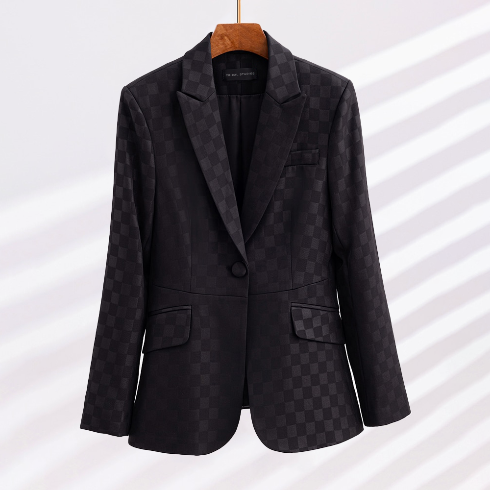 Veste à Carreaux Élégante pour Femme en Mélange Acétate-Spandex 1