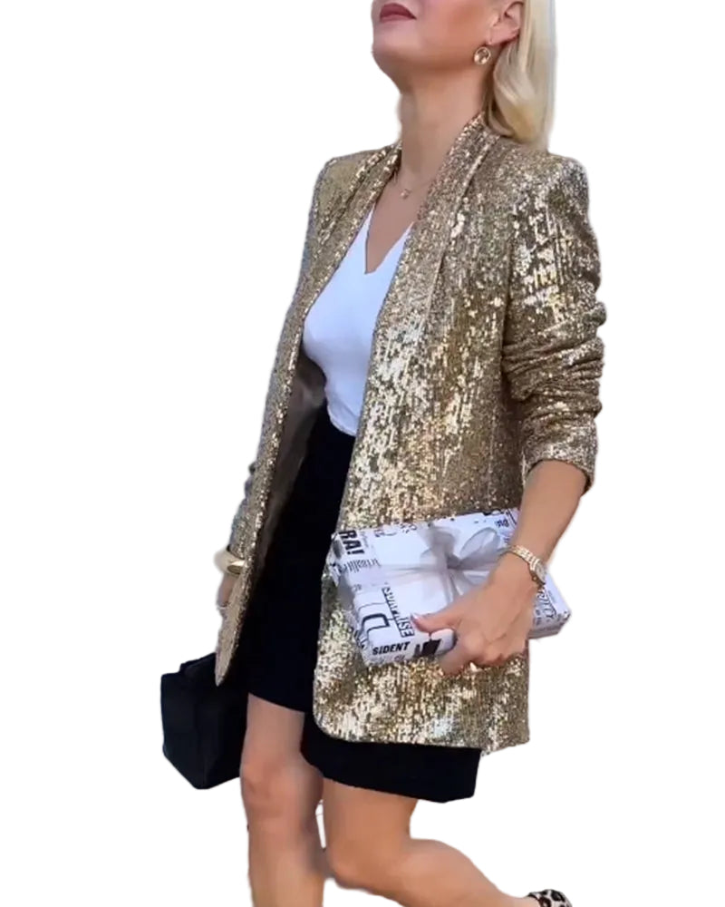 Veste à Paillettes Dorées pour Femmes Glamour 0
