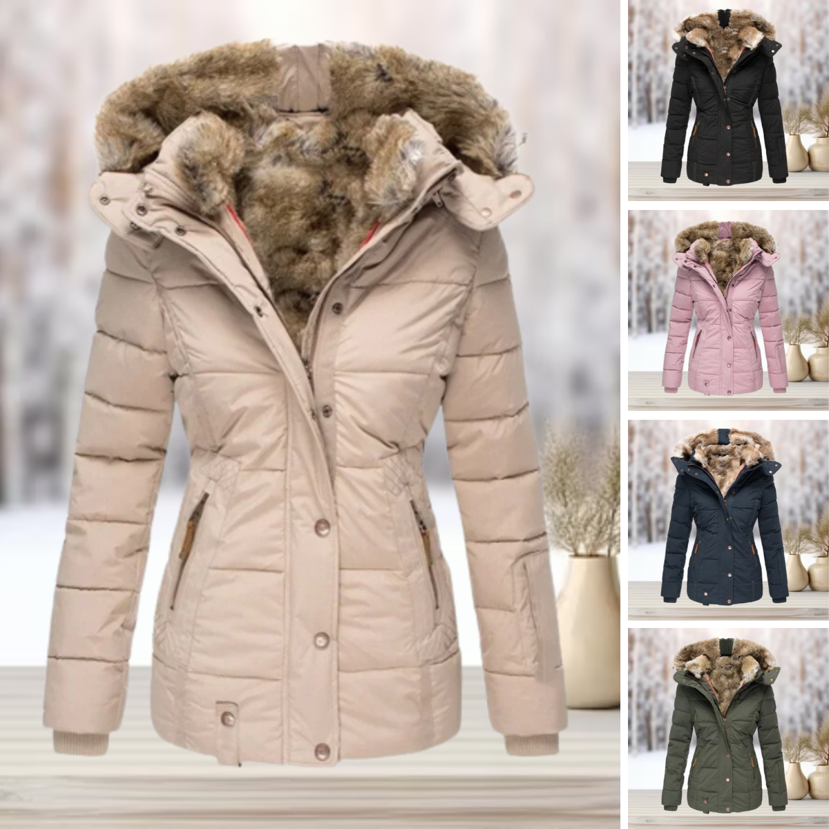 Veste d'Hiver Femme avec Capuche en Fourrure 6