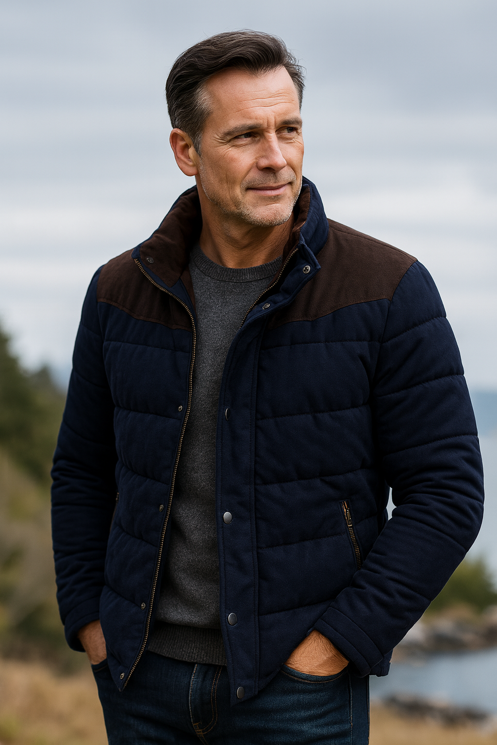 Veste d'hiver Matelassée pour Hommes avec Détails en Daim 2