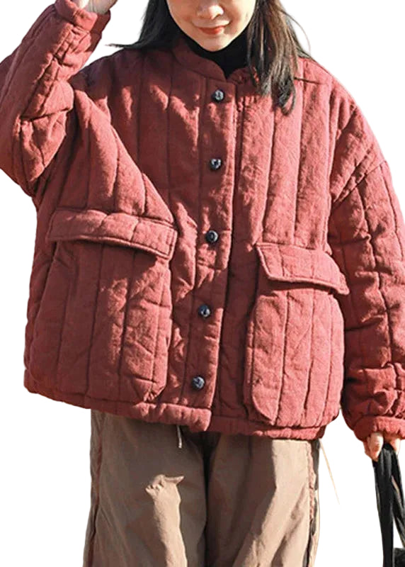Veste d'hiver ample à poches et boutons patchwork pour femme 0