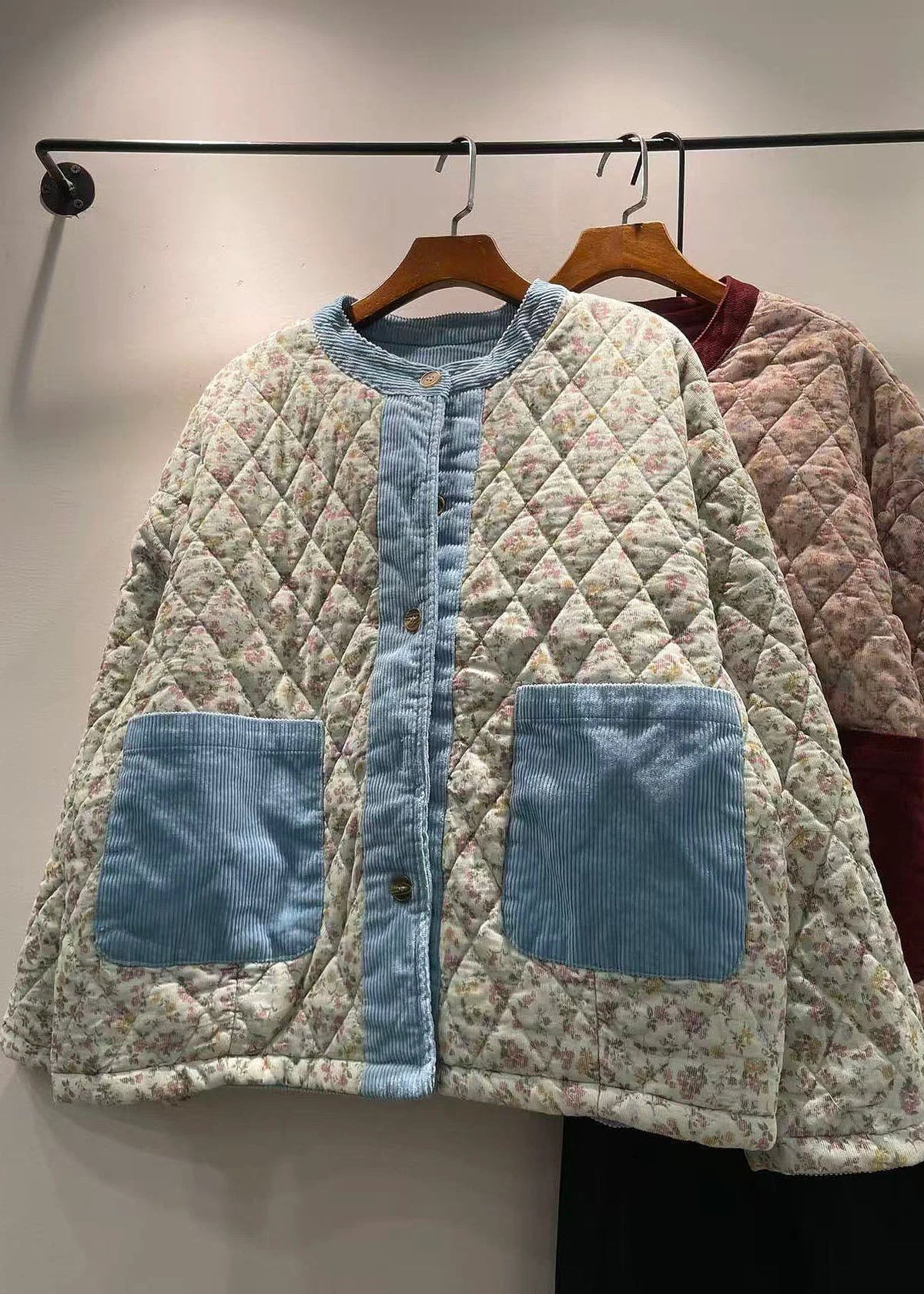 Veste d'hiver ample pour femme à col rond avec poches 0