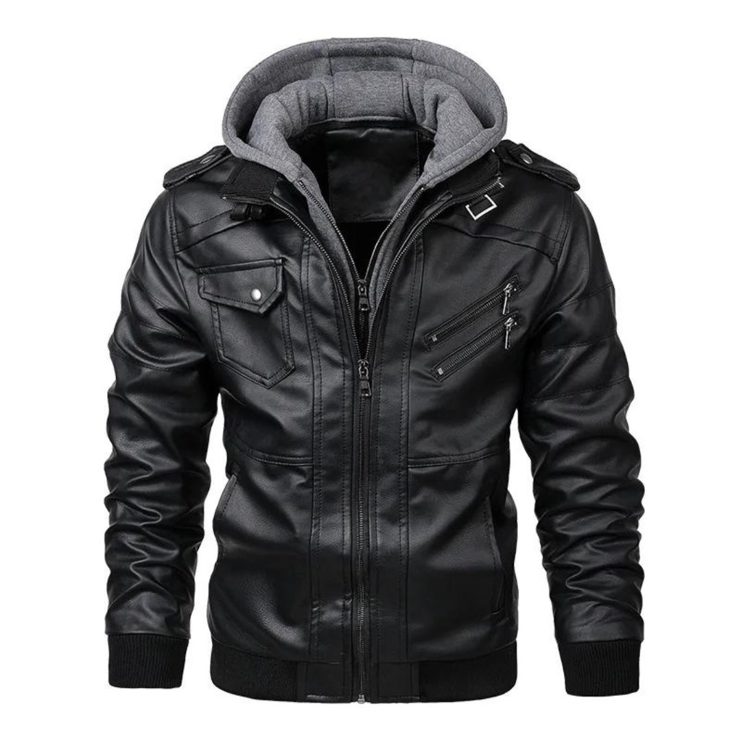 Veste d'hiver en cuir pour hommes avec capuche 1