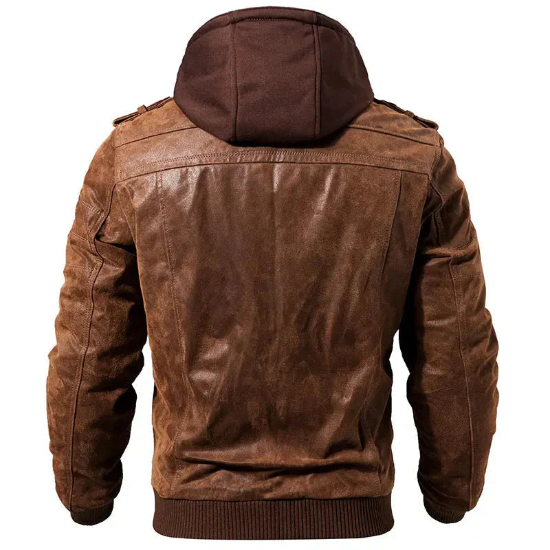 Veste d'hiver en cuir pour hommes avec capuche 2