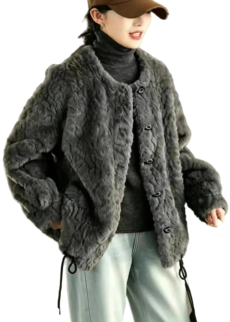 Veste d'hiver femme à col rond avec cordon de serrage 0