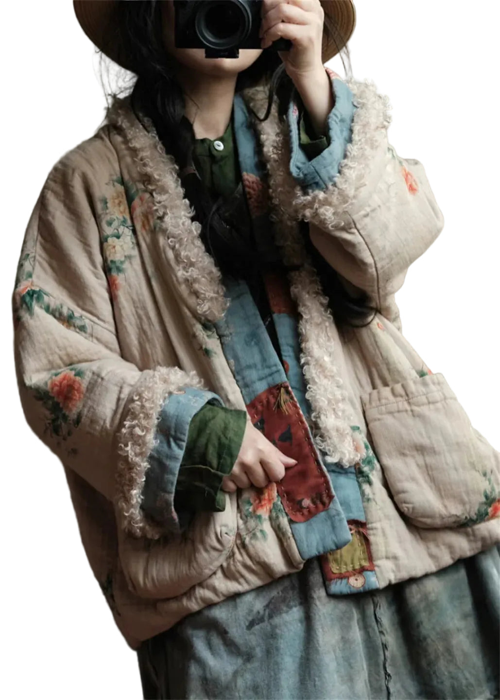 Veste d'hiver femme style bohème à patchwork et poches pratiques 2