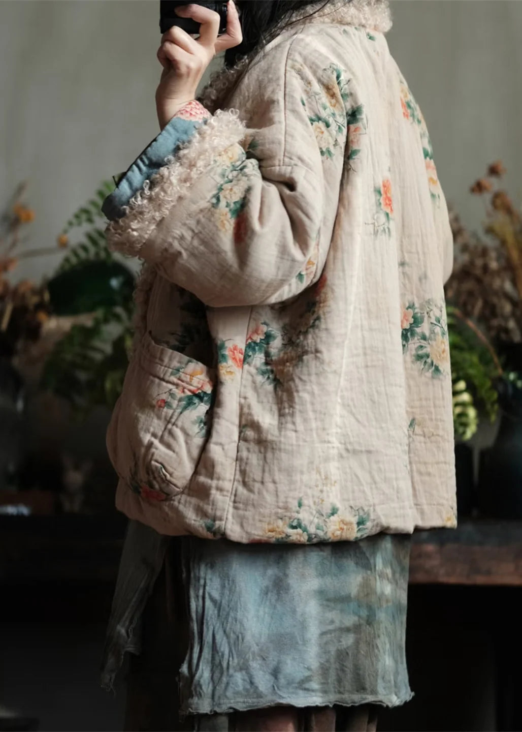 Veste d'hiver femme style bohème à patchwork et poches pratiques 4