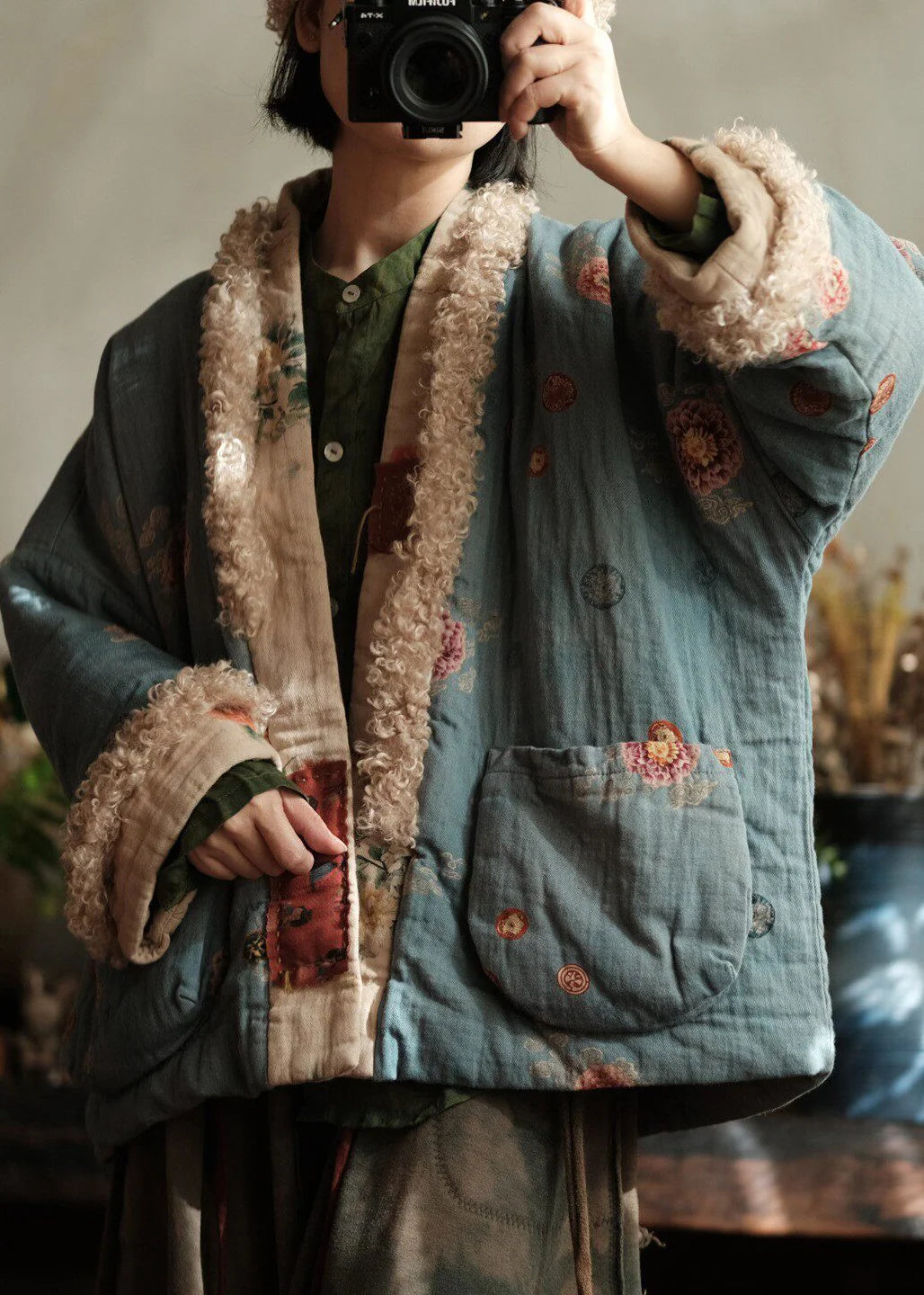 Veste d'hiver grande taille à patchwork et poches pour femme 2