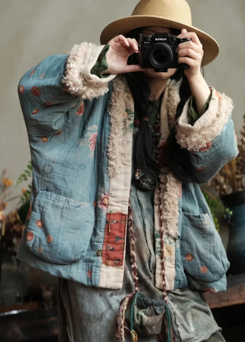 Veste d'hiver grande taille à patchwork et poches pour femme 3