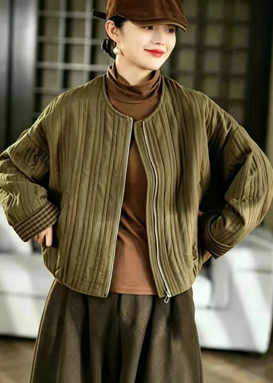 Veste d'hiver matelassée pour femme à col rond et poches 3