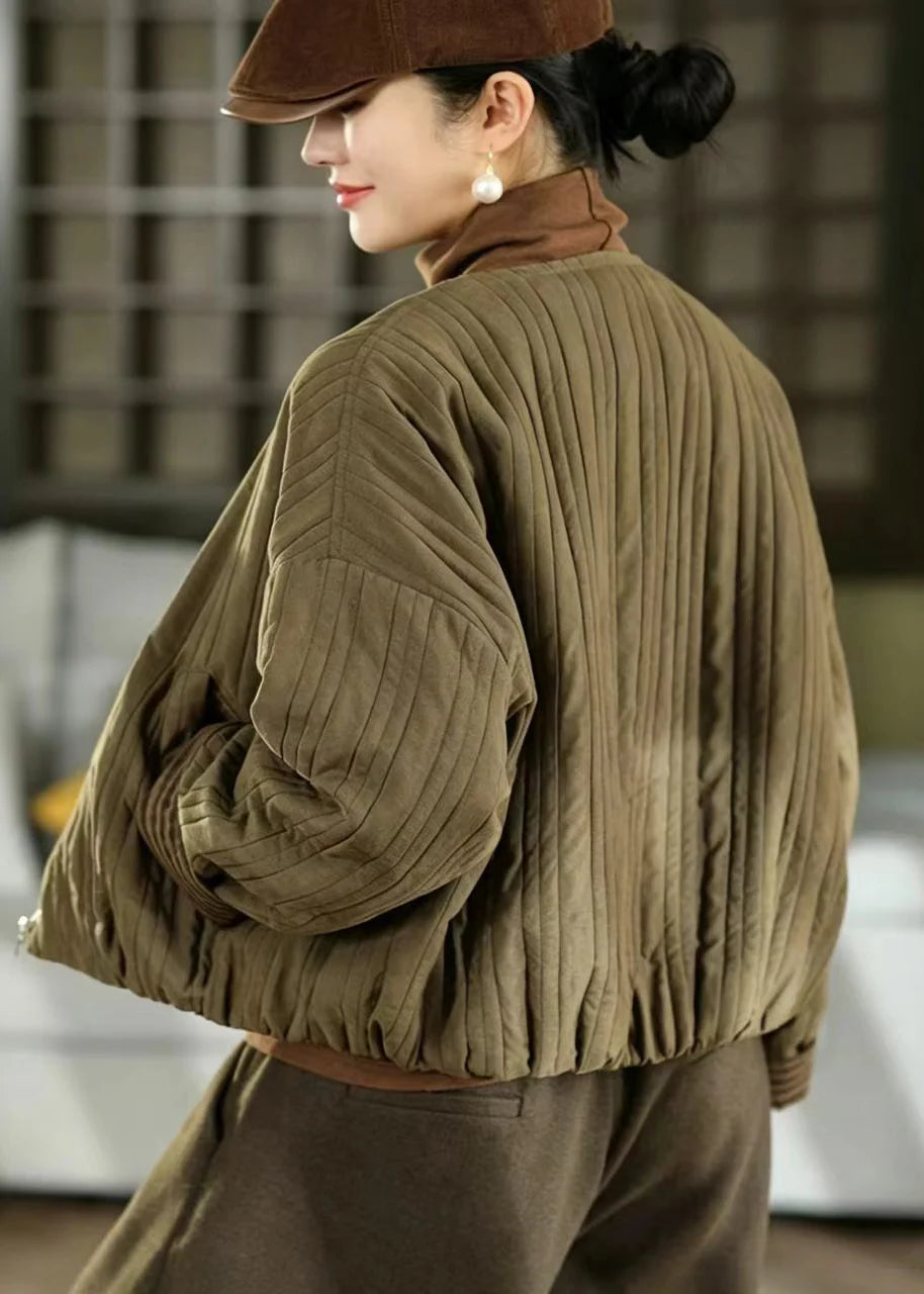 Veste d'hiver matelassée pour femme à col rond et poches 4