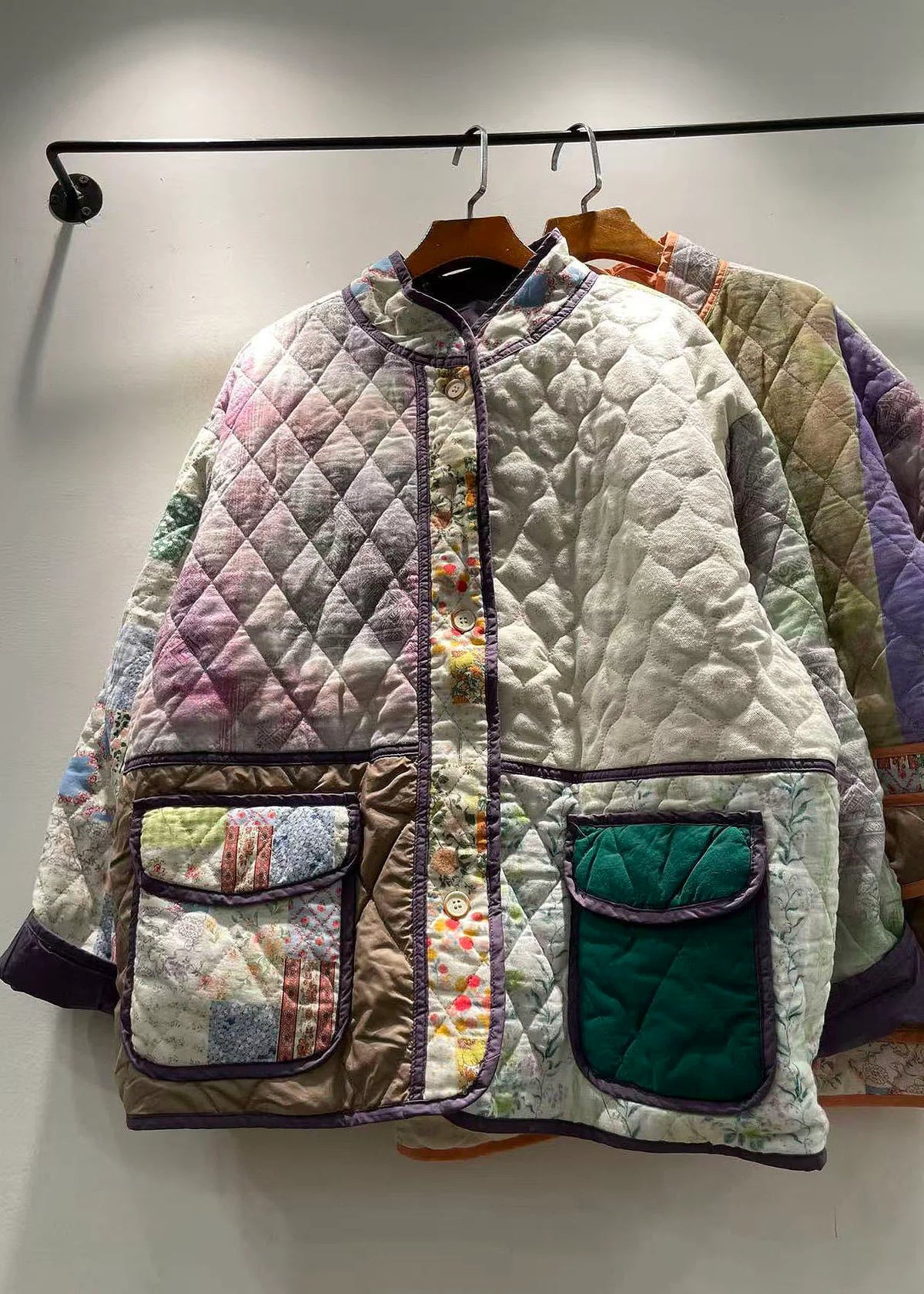 Veste d'hiver pour femme style patchwork avec poches 1