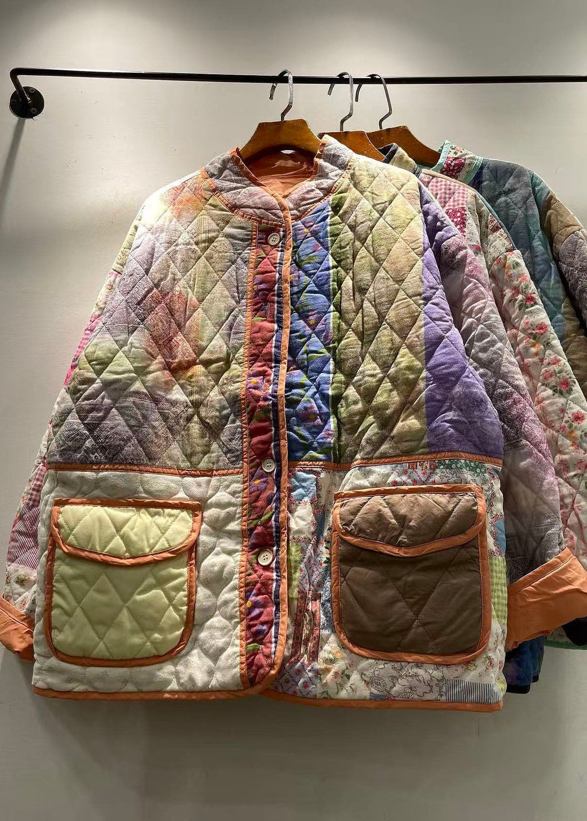 Veste d'hiver pour femme style patchwork avec poches 3
