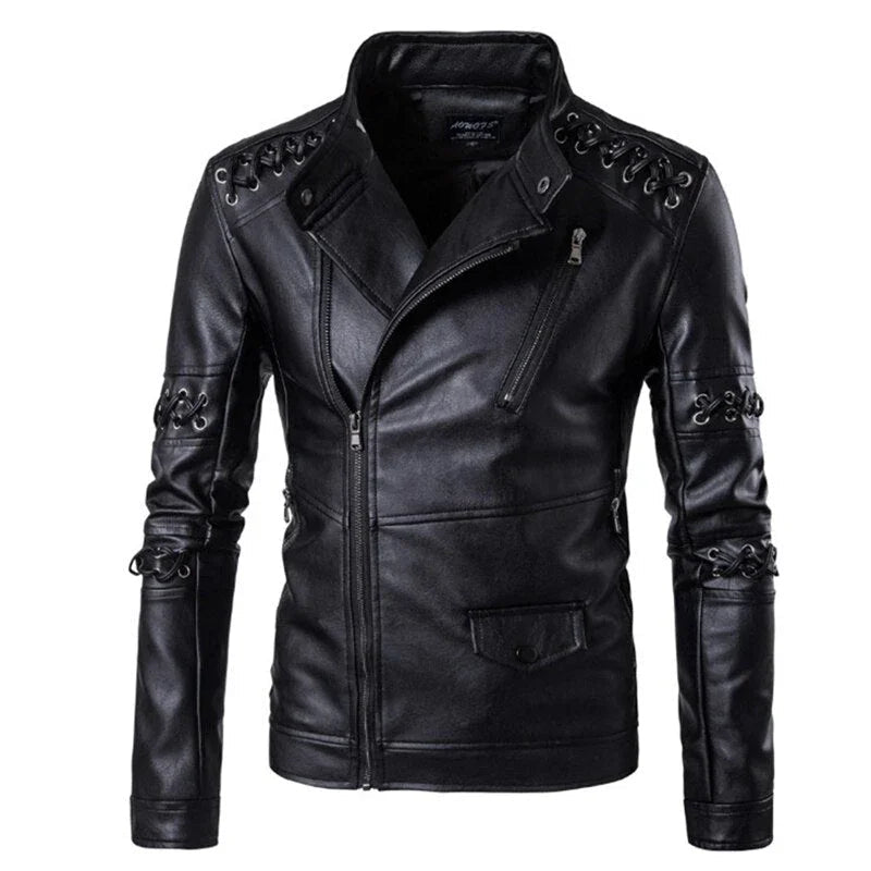 Veste de motard pour hommes avec ceintures décoratives 0