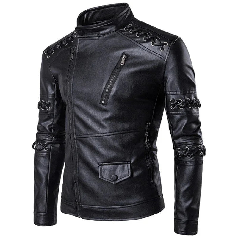 Veste de motard pour hommes avec ceintures décoratives 1