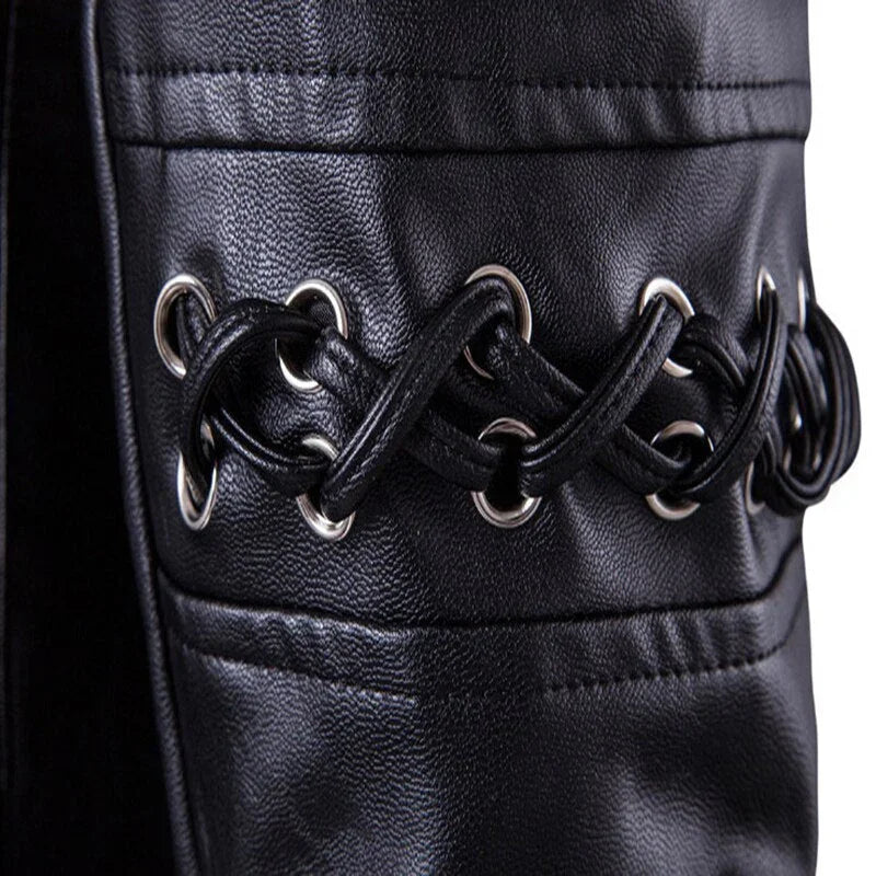 Veste de motard pour hommes avec ceintures décoratives 4