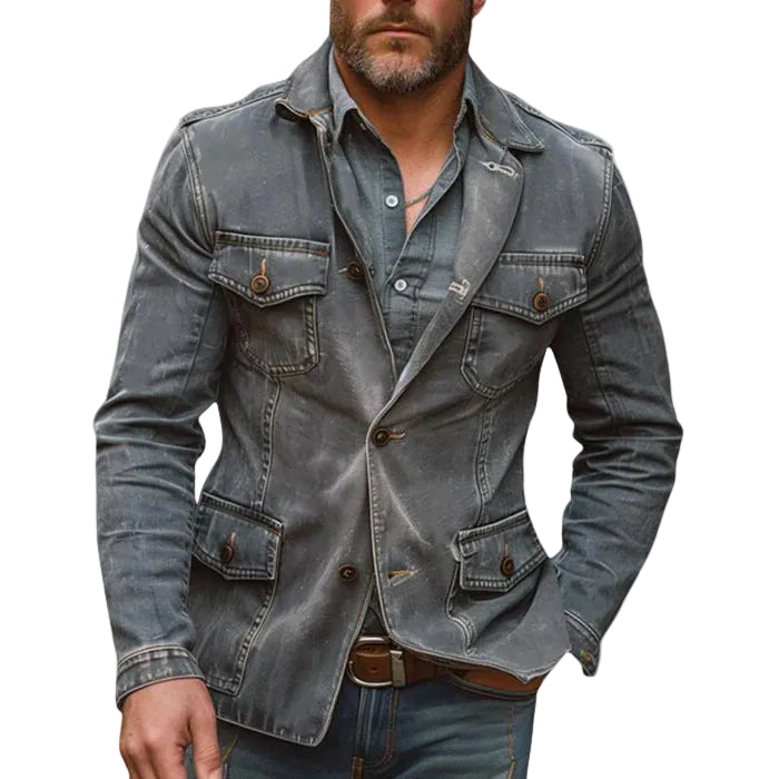 Veste en Jean Délavé pour Homme Classique 0