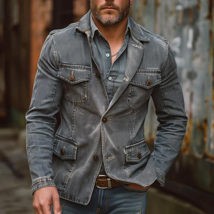 Veste en Jean Délavé pour Homme Classique 1