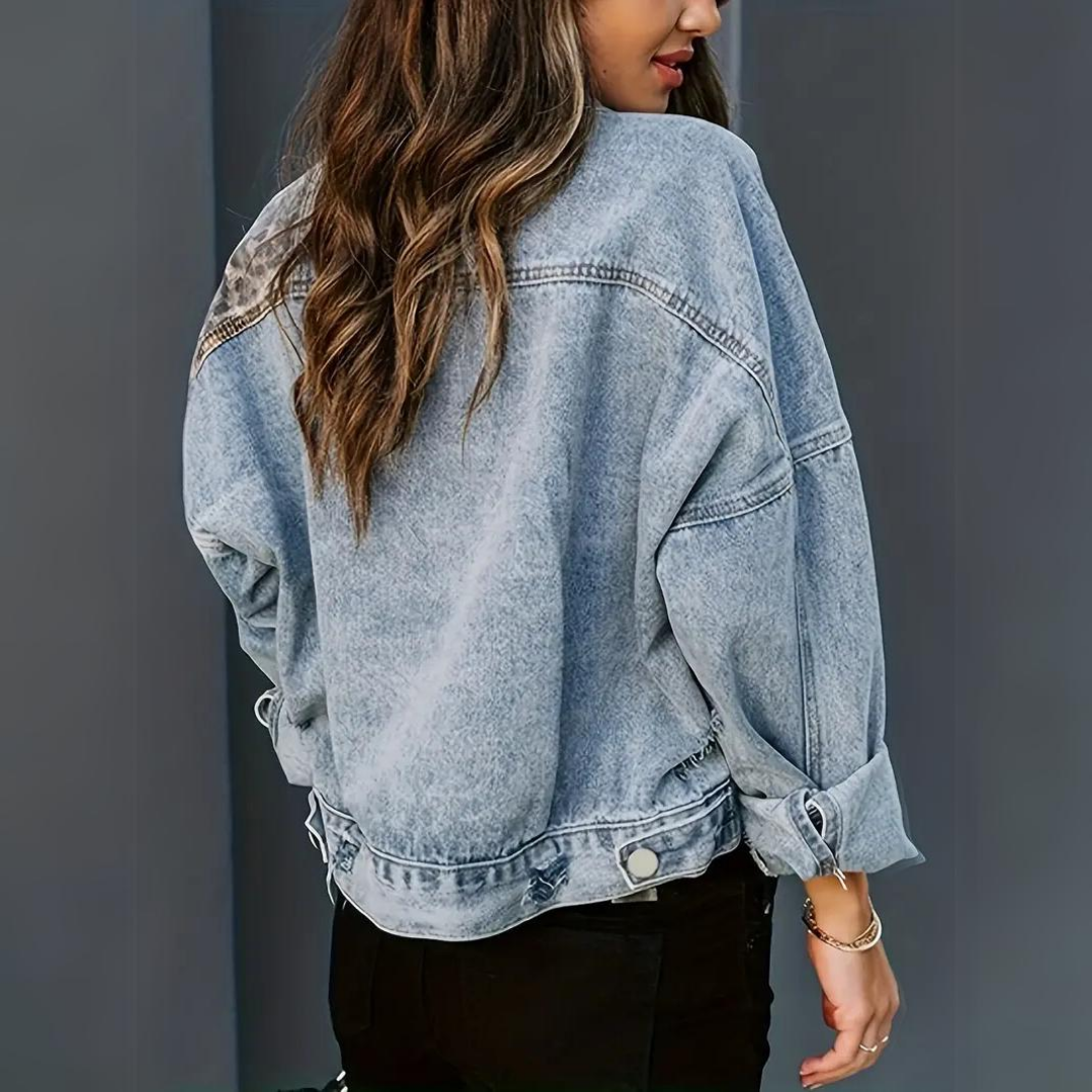 Veste en Jean Femme Imprimé Léopard Tendance Décontractée 3