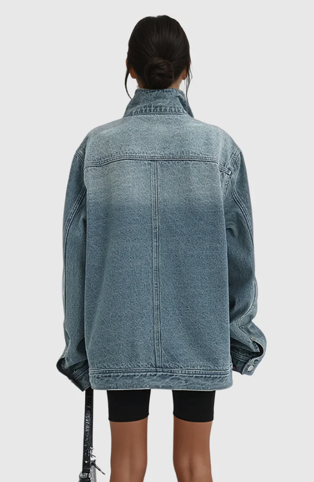 Veste en Jean Oversized Femme Design Asymétrique 4