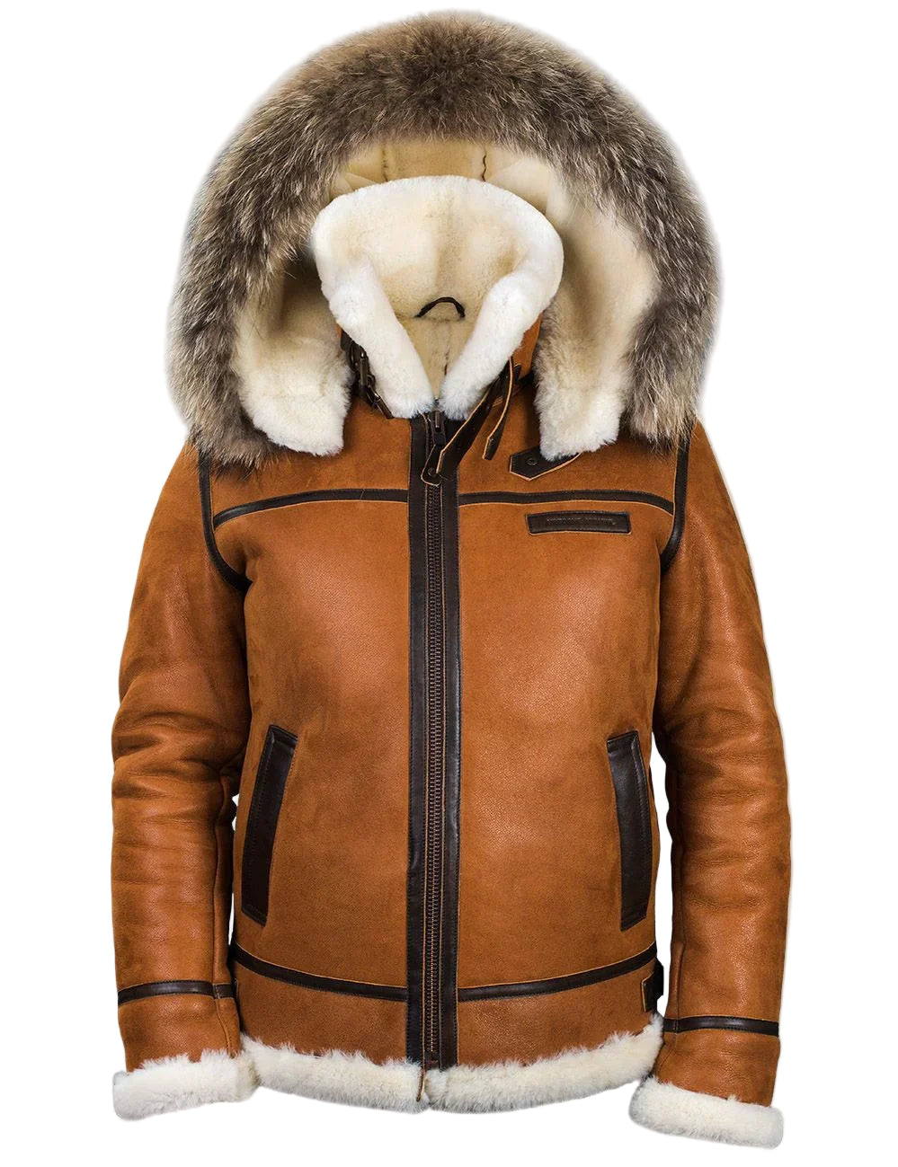 Veste en Peau de Mouton avec Capuche en Fourrure 0