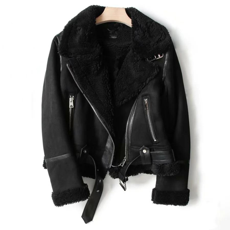 Veste en cuir pour femme avec doublure sherpa 2