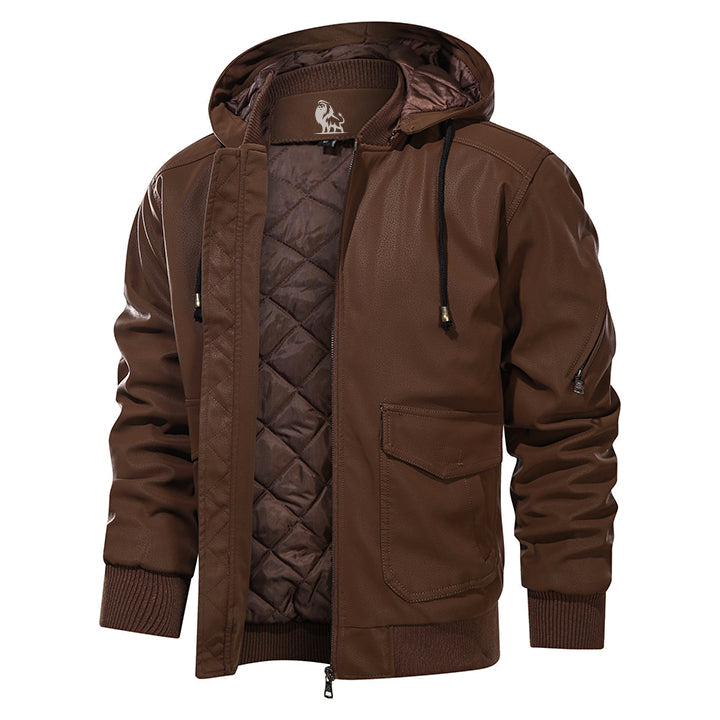 Veste en cuir pour hommes avec capuche amovible 0