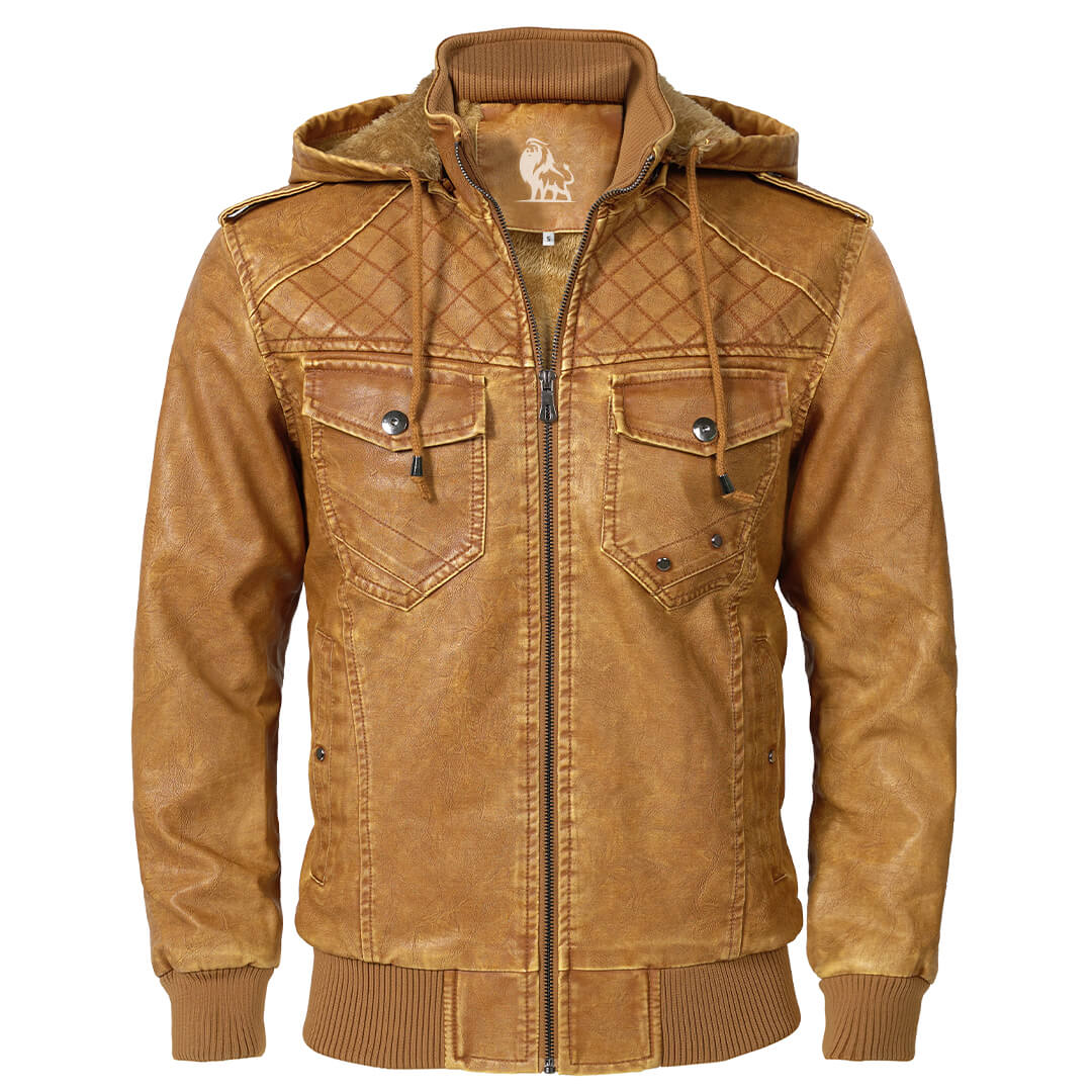 Veste en cuir pour hommes avec capuche amovible 0