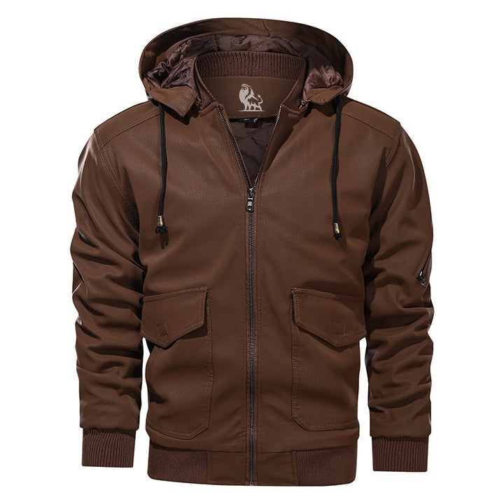 Veste en cuir pour hommes avec capuche amovible 1