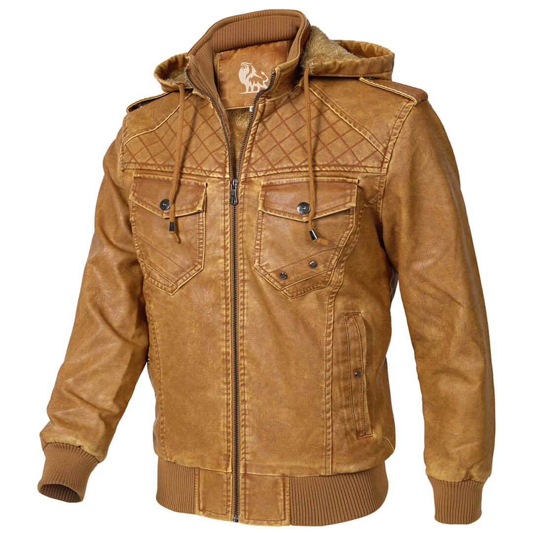Veste en cuir pour hommes avec capuche amovible 1