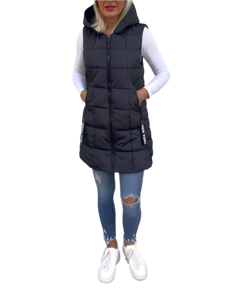 Veste sans manches pour femmes en duvet avec capuche 0