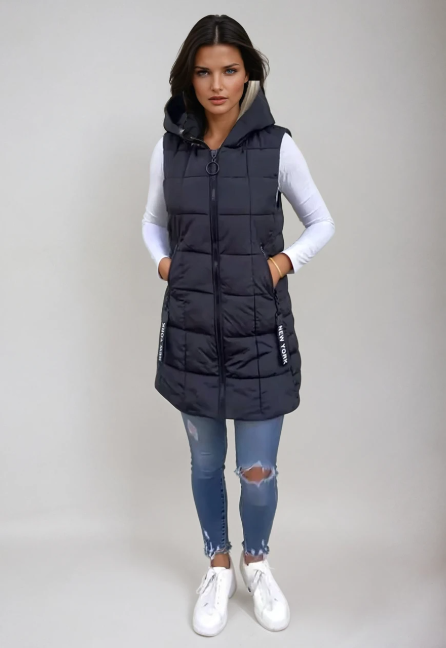 Veste sans manches pour femmes en duvet avec capuche 1