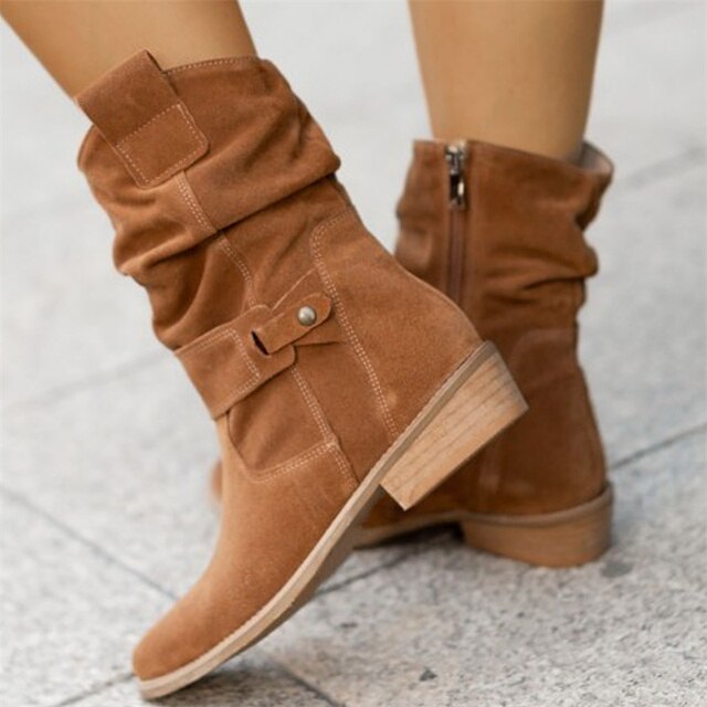 Bottes Hiver Femme Élégantes en Daim Doux à Talon Bas 1