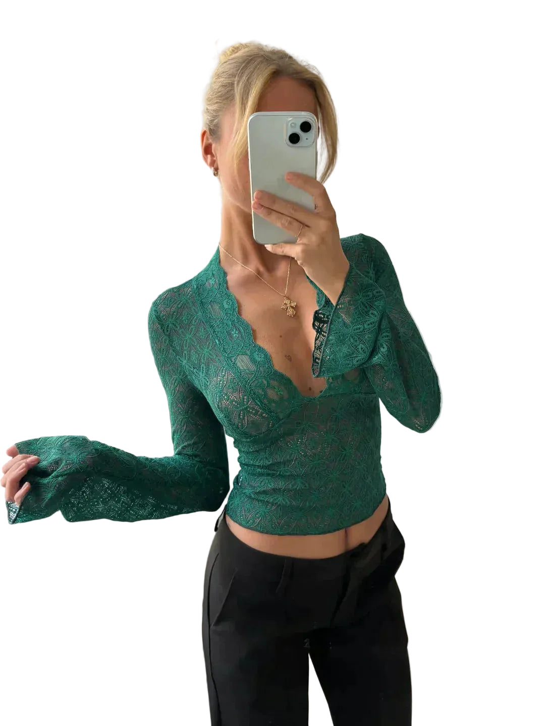 Women's Long Sleeve Floral Lace Top 10