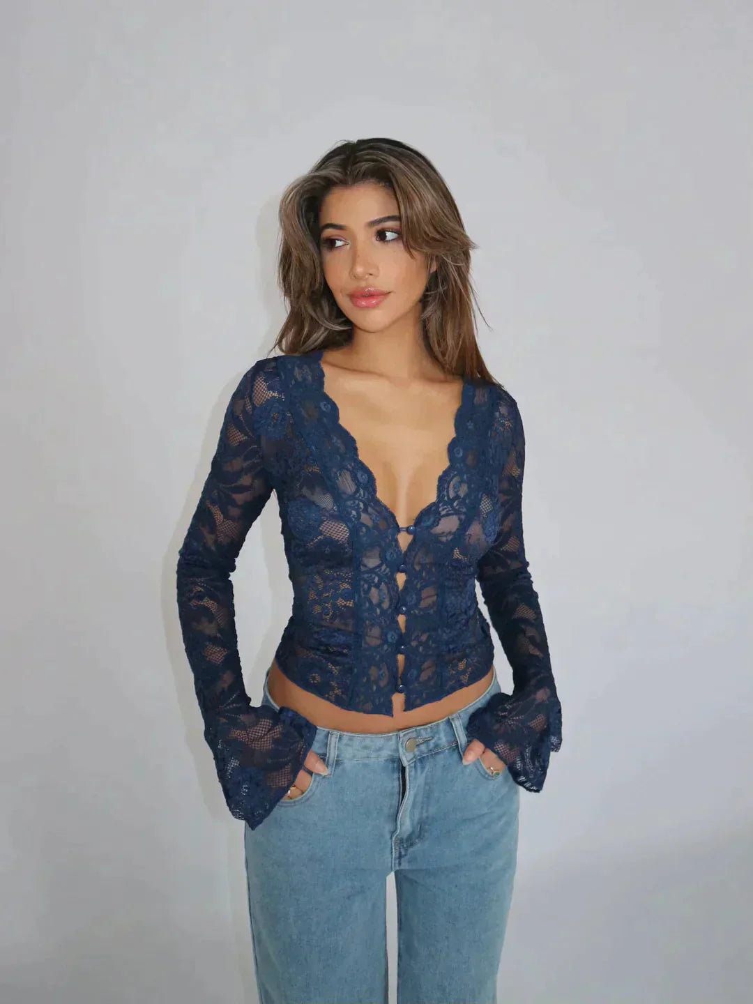 Women's Long Sleeve Floral Lace Top 8
