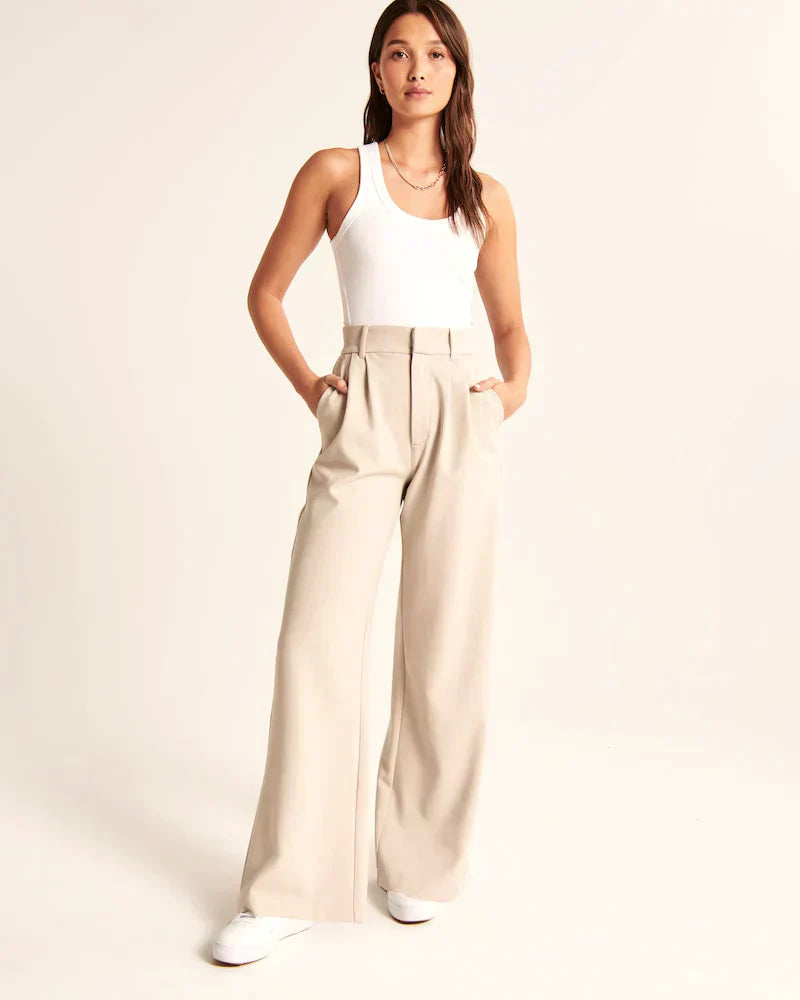 Pantalon Fluide Femme Large en Polyester Élastique 3