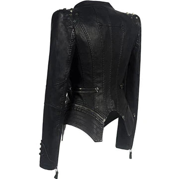Veste en Cuir Femme Classique Élégante en Cuir Véritable-2