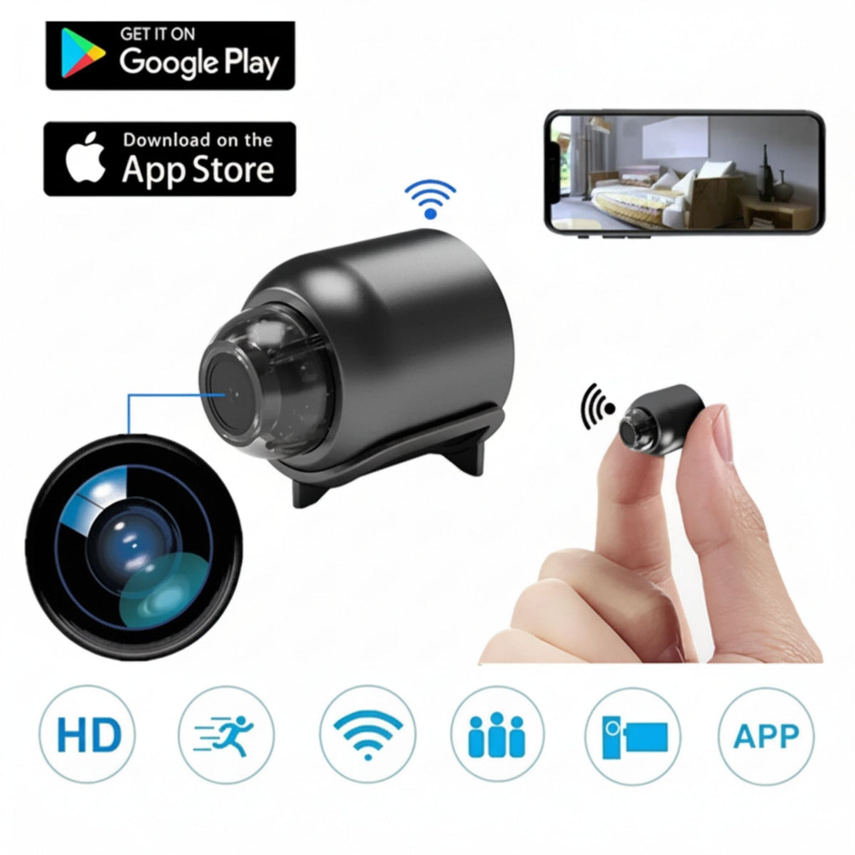 Caméra de Surveillance Sans Fil 1080P HD Wifi Compacte Design Discret